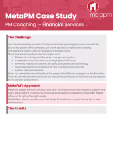 project management coaching case study for a financial services client